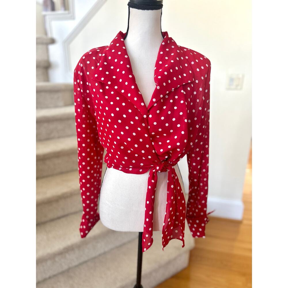 Red Polka Dot Wrap Blouse - Women